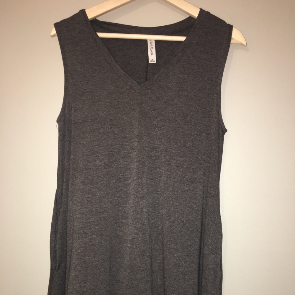 Zenana v neck mini dress tunic grey L NWOT